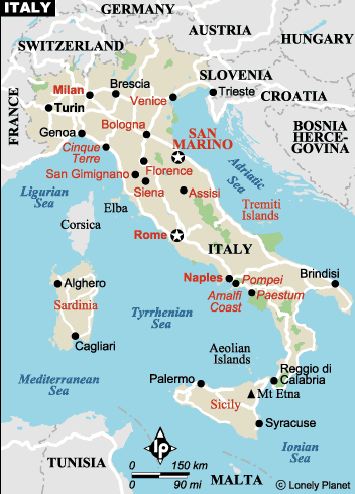 map of Italy and our vacation route